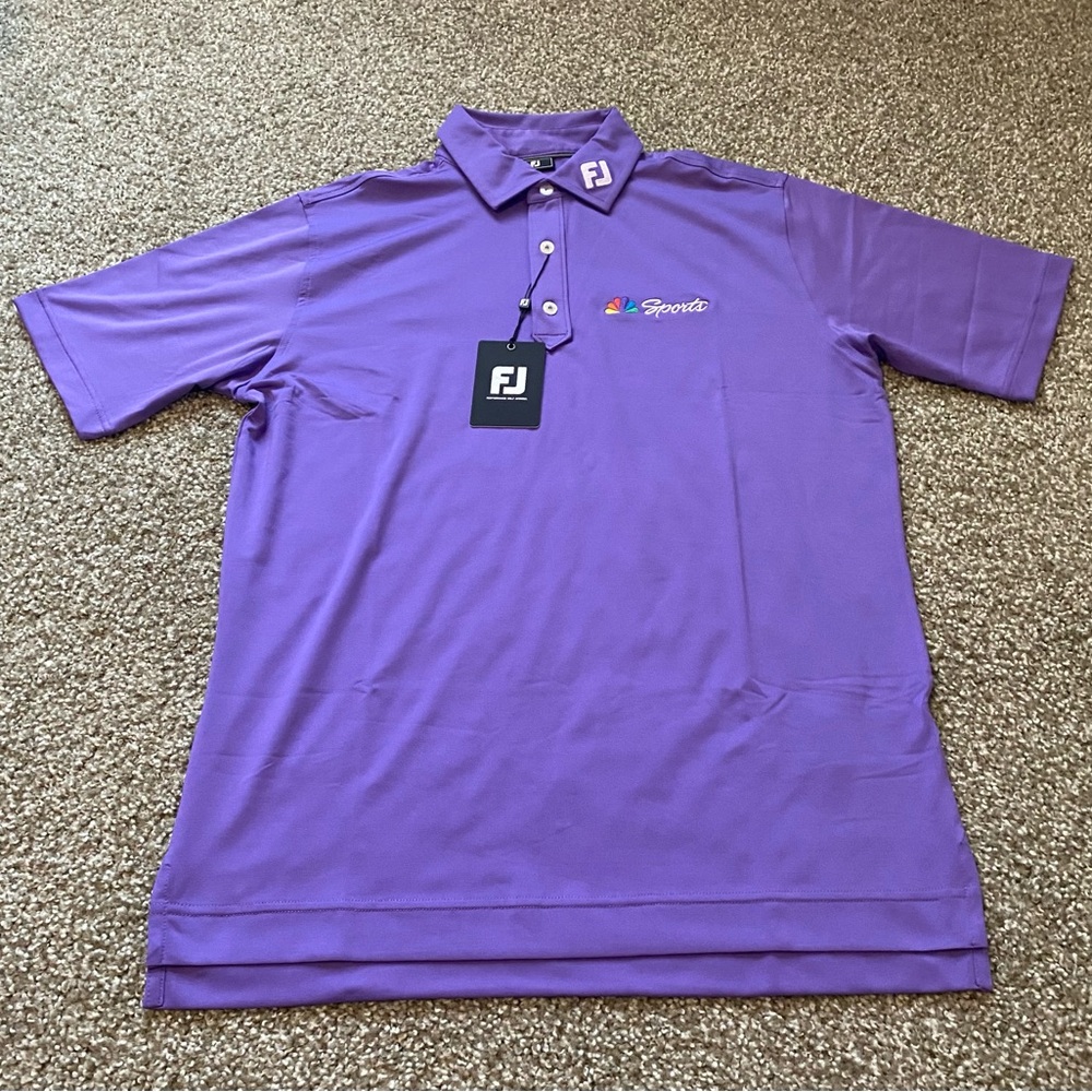 NWT FootJoy Solid Lisle Set-On Placket Violet NBC Sports Performance Golf Shirt